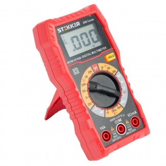Мультиметр цифровой, 2000 отсчетов, 2 батареи тип ААА 1,5В, ручная регулировка, красный Stekker MTM HT108 49993
